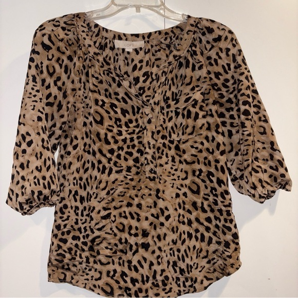 LOFT Tops - LOFT Leopard-Print Scoop Neck Blouse in Tan and Black